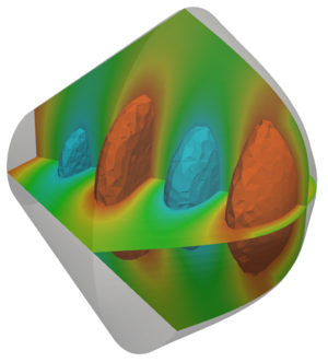 Wave propagation in 3D transducer domain, timestep 1