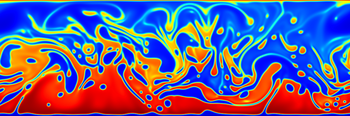 Example 2: instability induced mixing process of a two component fluid simulated using the Lattice Boltzmann method