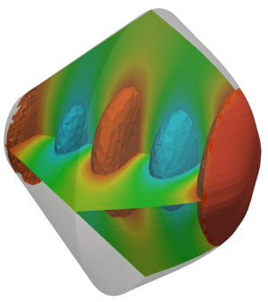 Wave propagation in 3D transducer domain, timestep 2