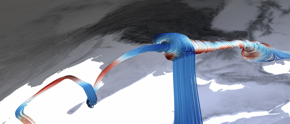 Illustration of velocity streamlines below the Indian plate obtained by a temperature dependent viscosity and an asthenosphere with diameter 410 km. Plate data obtained by: Amante, C. and B.W. Eakins, 2009. ETOPO1 1 Arc-Minute Global Relief Model: Procedures, Data Sources and Analysis. NOAA Technical Memorandum NESDIS NGDC-24. National Geophysical Data Center, NOAA. doi:10.7289/V5C8276M